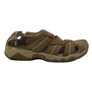 TEVA Sandals Men's Size 9 Brown Tan Leather Stitching Pattern F10004L Hiking